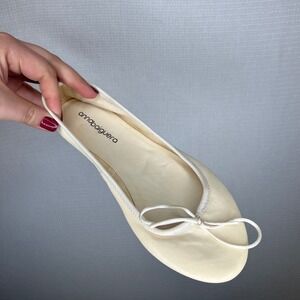 Anna Baiguera Ballet Flat LEFT SHOE ONLY Ivory Leather Bow Detail Womens Size 39